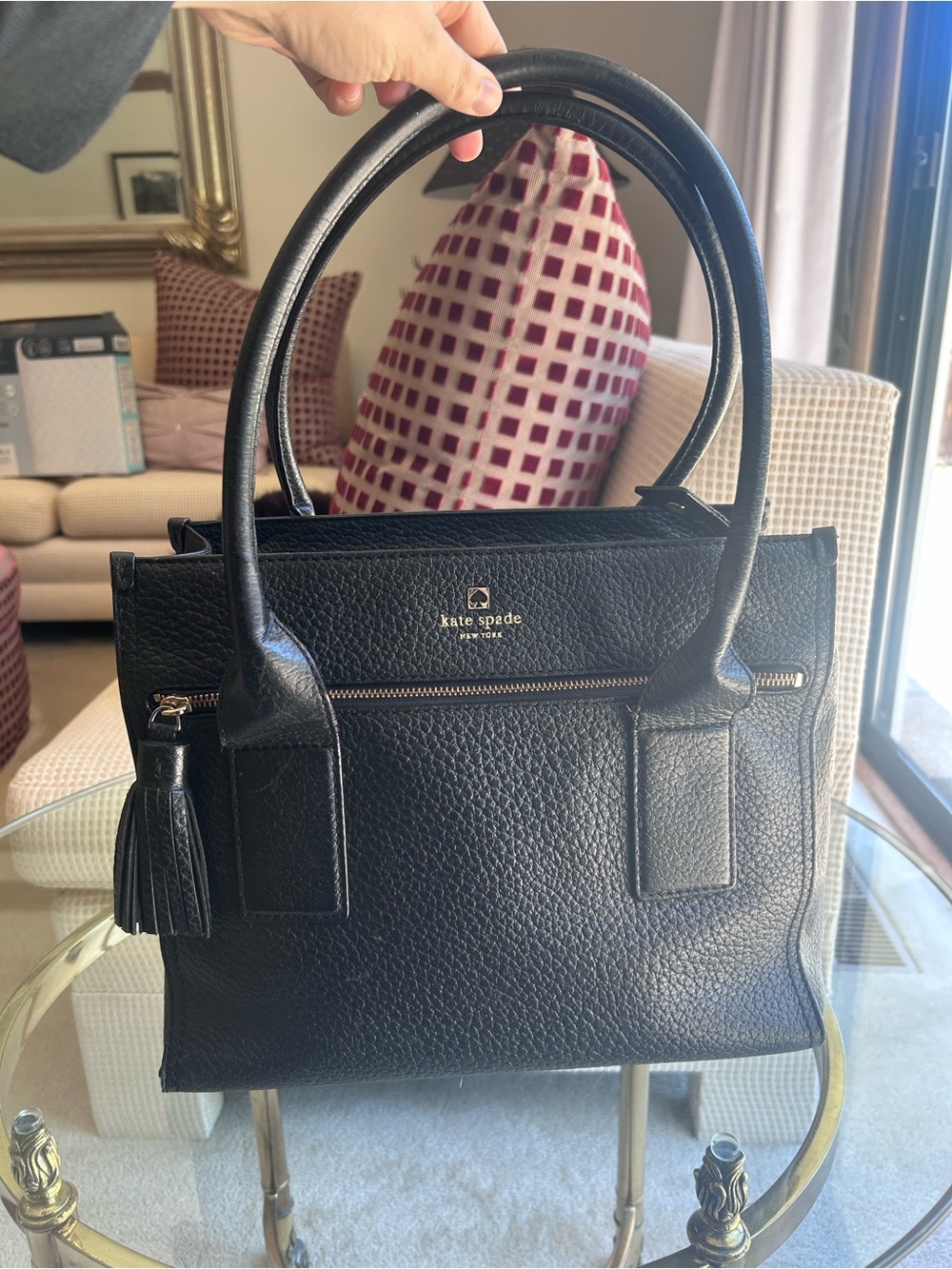 Kate Spade Black Southport Avenue Cameron Pebbled Leather Tassel Shoulder Purse